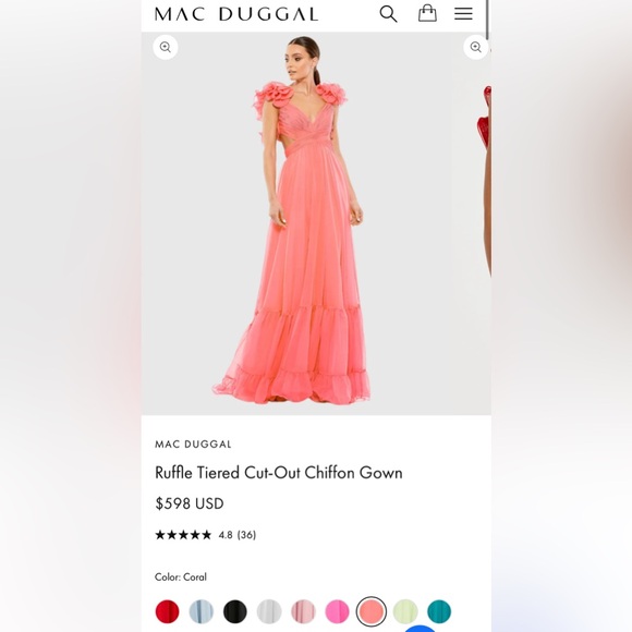 Coral Chiffon Ruffle Tiered Cut-Out Gown - Size 4 - Picture 12 of 12